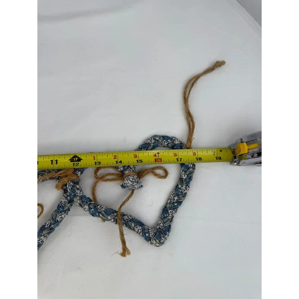 Handmade Braided Fabric Heart Garland Blue White Calico‎ Farmhouse Decor 19 Inch
